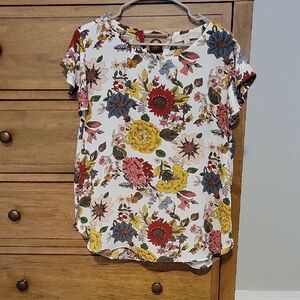 LOFT Multicolor Floral Short Sleeve Top